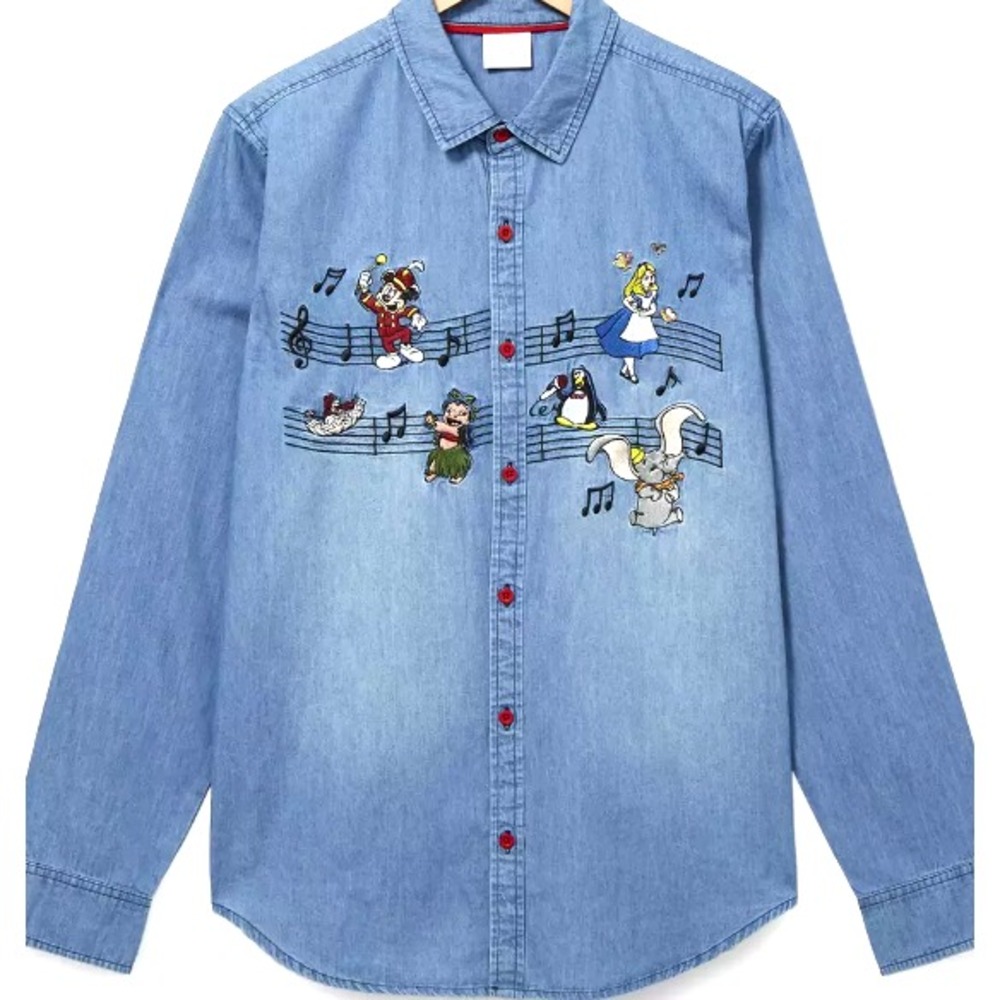 Disney 100 Characters Music Notes Denim Woven Button-Up - BoxLunch Exclusive